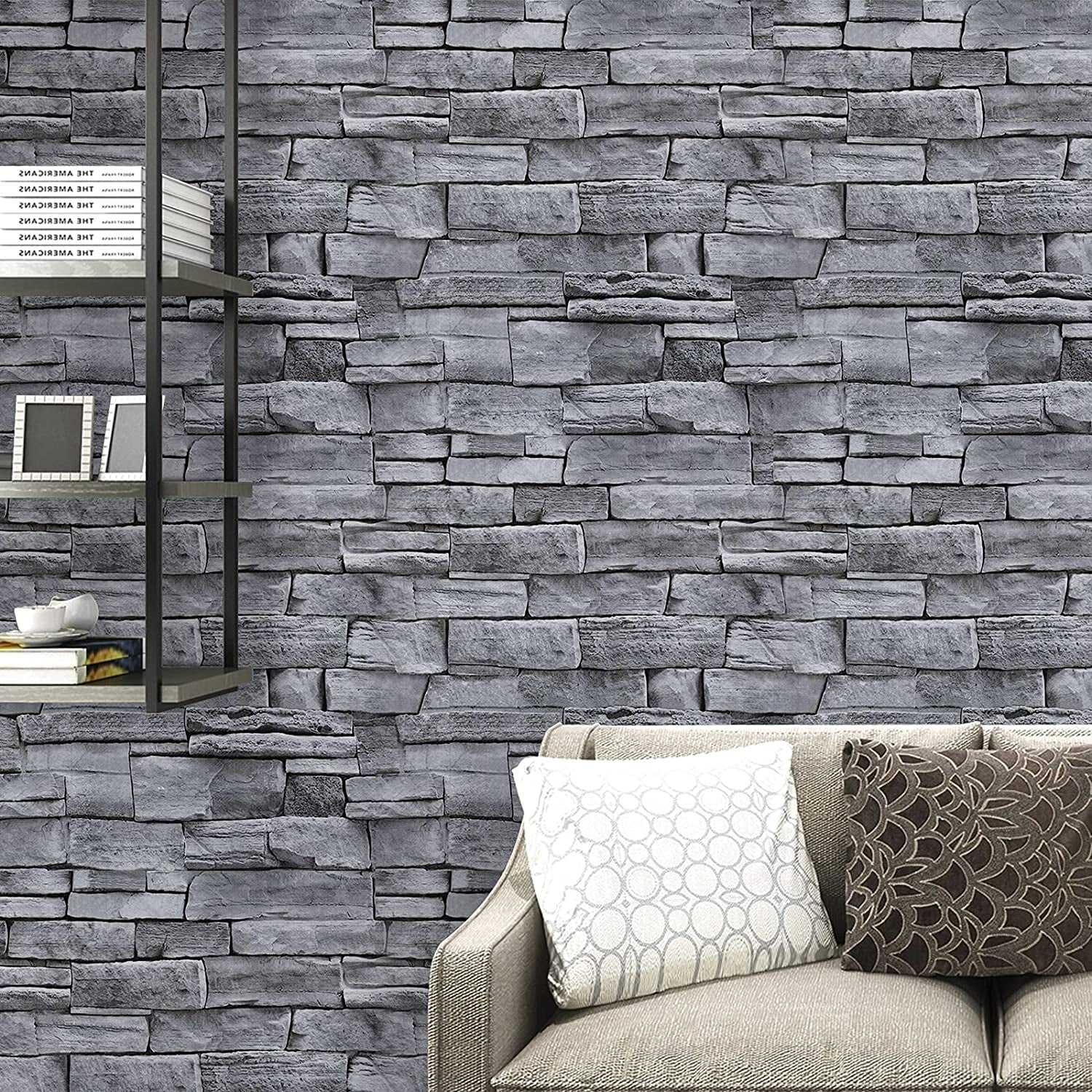3D Grey Brick Stone Peel and Stick Wallpaper 