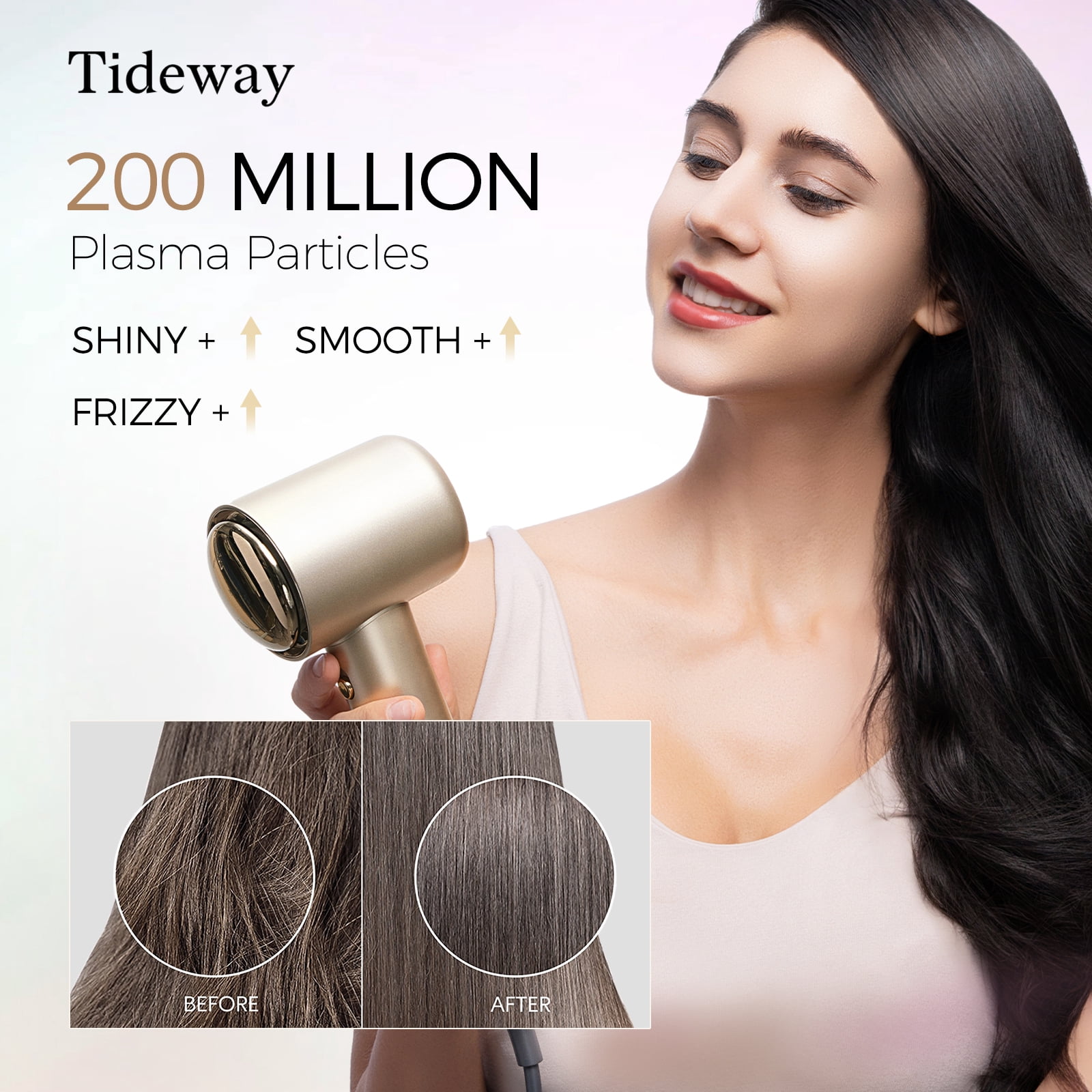 Tideway H11 Hair Dryer with Diffuser, High-Speed 110,000 RPM Brushless Motor, Plasma Tech, Smart Temp Control, Lightweight, Gold