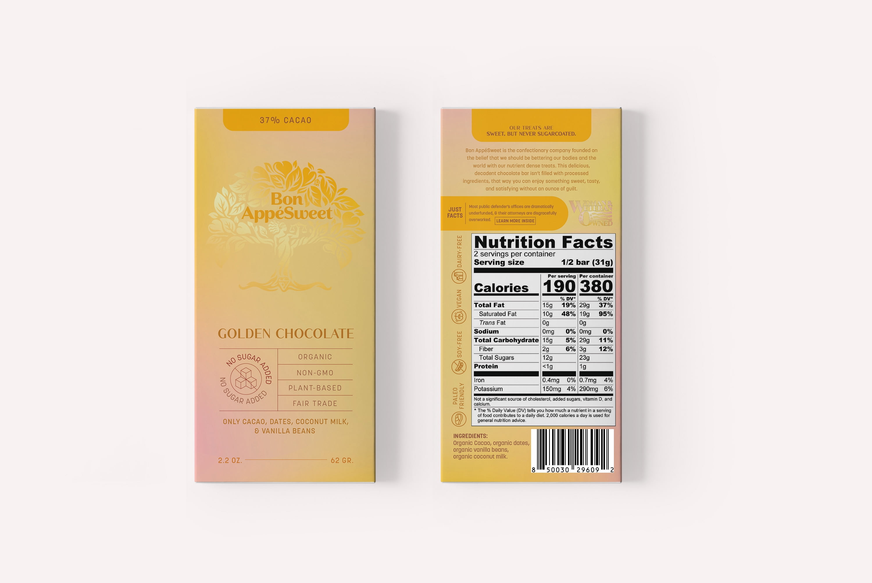 Bon AppeSweet Golden Chocolate Bar 2.2 oz
