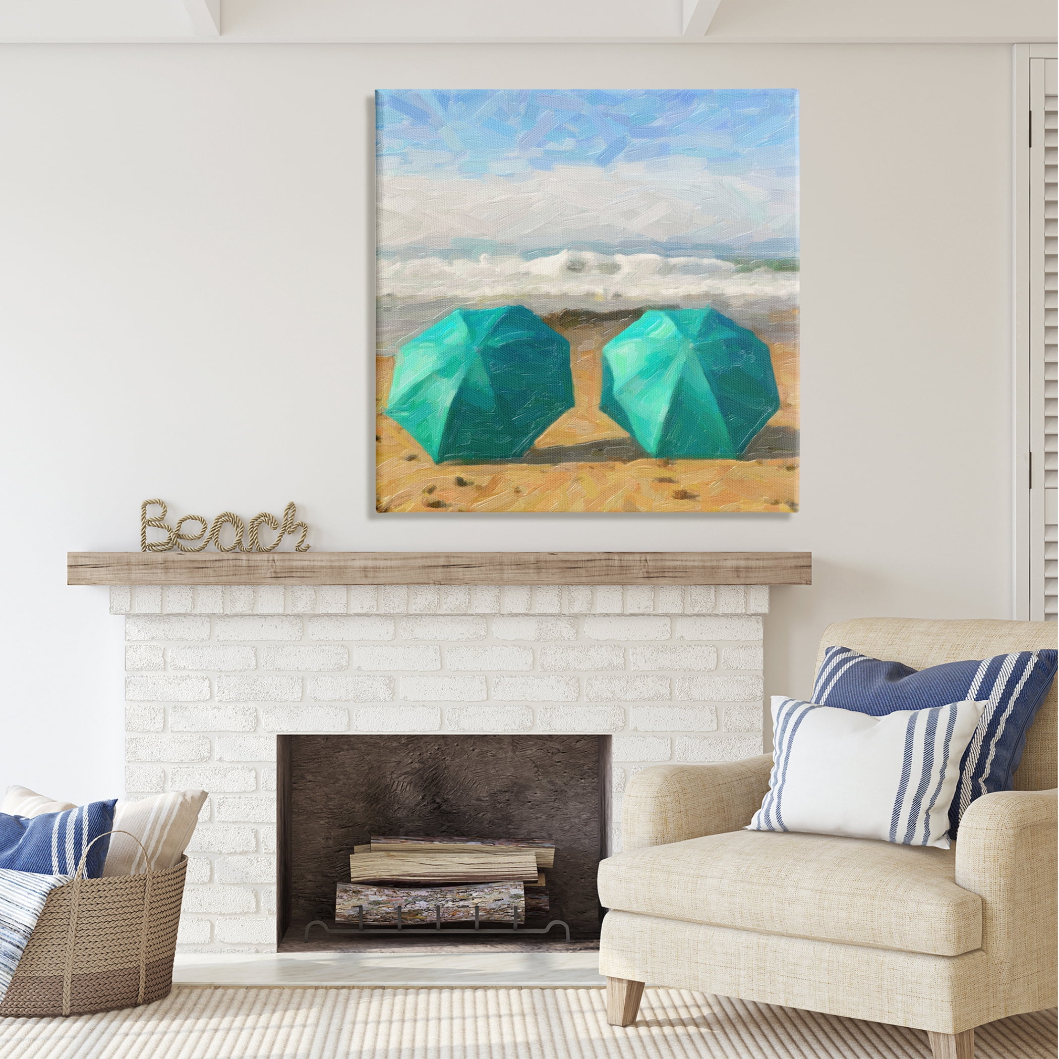 Stupell Industries Beach Umbrellas Duo Nature Painting Gallery Wrapped Canvas Print Wall Art, 36 x 36