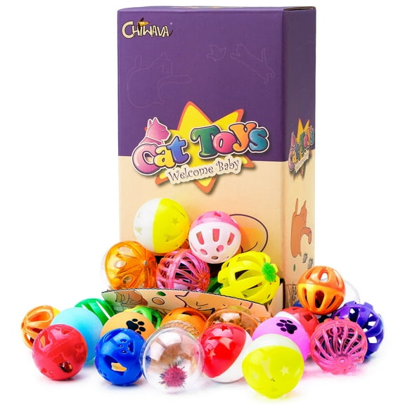 Chiwava 36 Pack Plastic Noisy Cat Toy Balls with Bell Kitten Chase Toy 8 Types Assorted Color Size