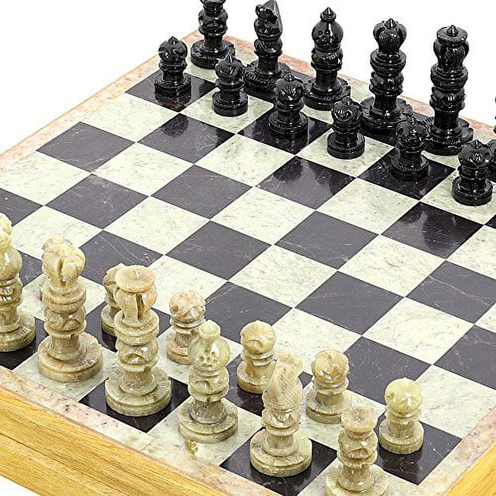 Ajuny Beautifully Crafted Unique Stone Art Chess Set Game Set Hand Carved Stone Pieces Board Size 12x12 inch