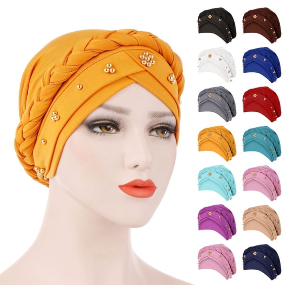 Hijab Braid Silky Turban Hats for Women Cancer Chemo Beanies Cap Headwrap Headwear Light Blue One Size