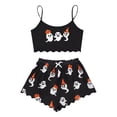 thumbnail image 2 of Halloween Pajamas for Women Set Print Lettuce Trim Top and Shorts Cute Funny Skeleton Pajama Sets Sleepwear, 2 of 5