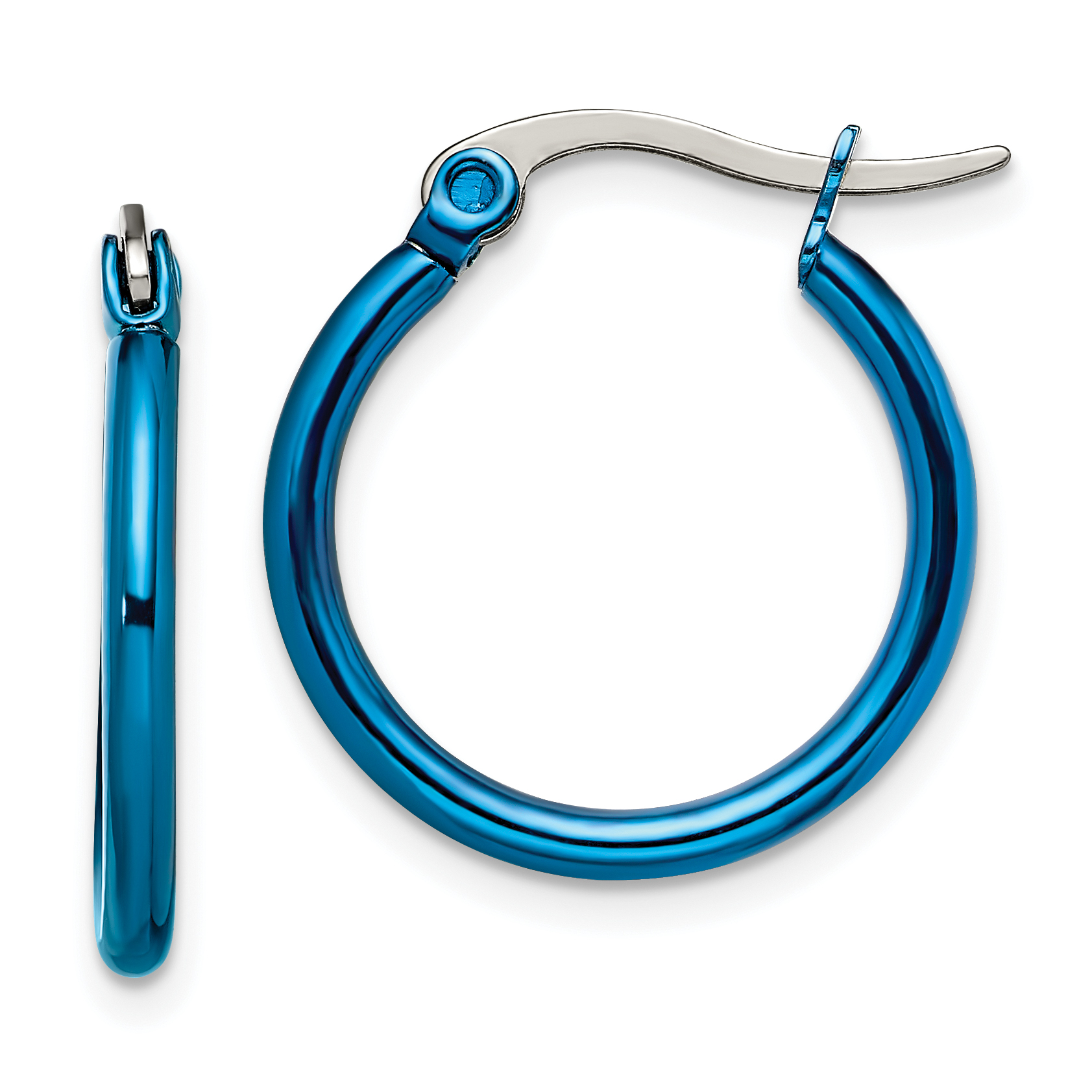 Primal Steel Stainless Steel Blue IP plated 19mm Hoop Earrings
