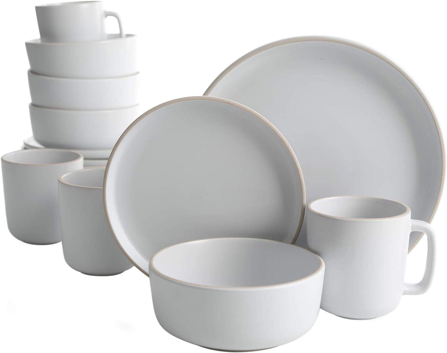 Gibson Home Zuma 16 Piece Stoneware Plates, Bowls, & Mugs  Dinnerware Set - Matte White