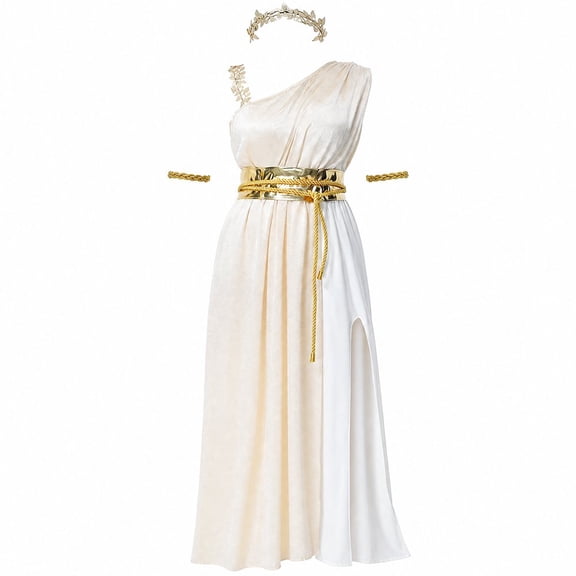 Hsqqdc Polyester White Greek Goddess Athena Medieval Dress Set XXXL, 4 Pieces