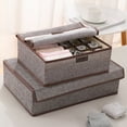 thumbnail image 1 of Caja para Calcetines, Organizador de Armario Plegable, Divisor de 17/13 Celdas, Tela de Lino Gris, Tapa con Velcro, Almacenamiento Versátil para Calcetines, Corbatas, Sujetadores, Ropa Interior y Lav, 1 of 7