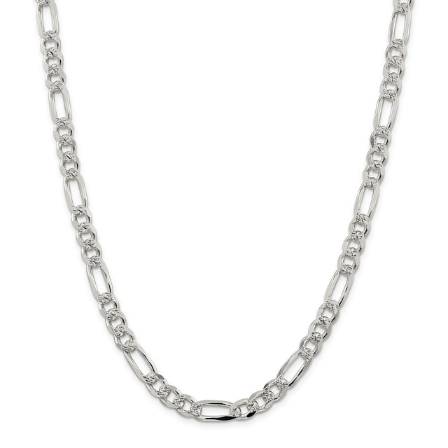 925 Sterling Silver 8mm Pave Flat Figaro Chain 20 Inch
