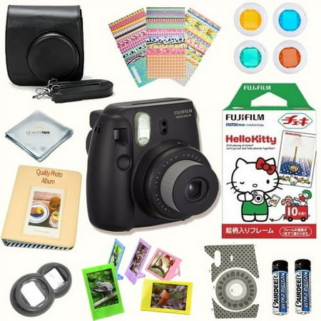 Fujifilm Instax Mini 8 Camera Black + Fujifilm Instax mini 8 instant films 10 pack (Hello kitty) + MASSIVE BUNDLE for Fujifilm instax mini 8 camera