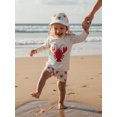 thumbnail image 6 of BemeyourBBs Toddler Baby Boy Two Piece Swimsuit with Hat Infant Boy Bathing Suit Long Sleeve Rash Guard Swimwear Summer Beachwear Lobster Crab Deer Hunting Print Zipper Top Swimming Trunks Shorts Set, 6 of 9