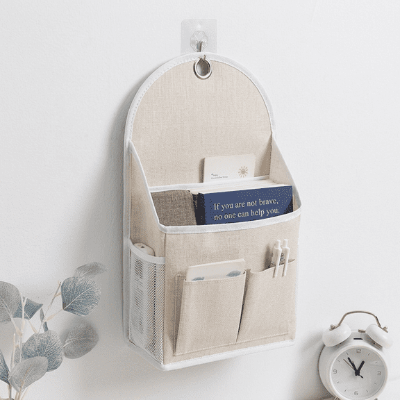 ROSEXIXI Large Hanging Wall Organizer, Linen Fabric Multi-Pocket Storage Bag with Side Mesh Pockets and Metal Ring, for College Dorm Wardrobe Bedroom