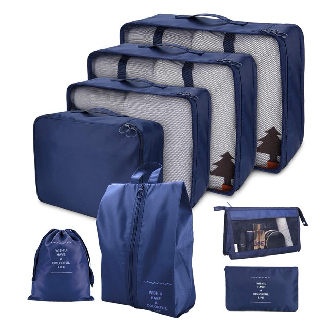Juego de bolsas organizadoras de viaje, juego de embalaje de maleta, estuches de almacenamiento, organizador de equipaje portátil, ropa, bolsa de zapatos, 8/7/6 piezas