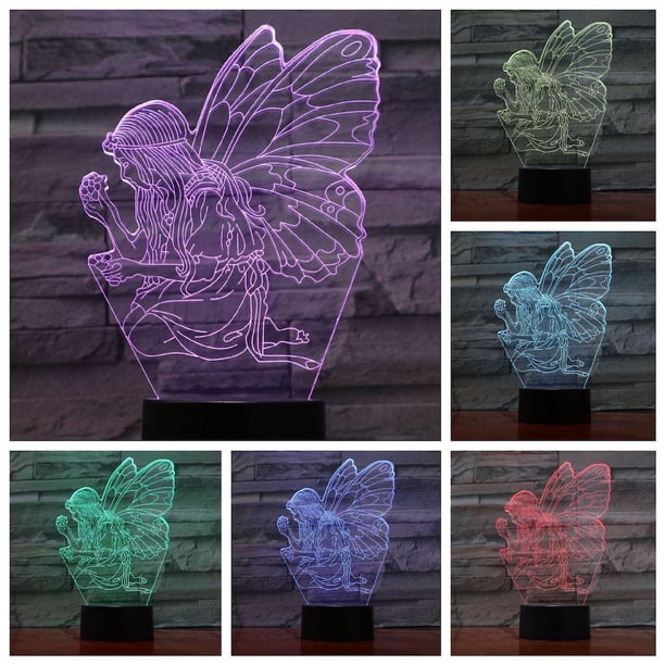 Lámpara de mesa con luz nocturna Butterfly Fairy 3D LED para niños