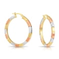 thumbnail image 2 of Tilo Jewelry 925 Sterling Silver Tri-Color Square Hoop Earrings with Satin Glitter Finish (35mm) for Women & Unisex, 2 of 6