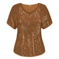 thumbnail image 2 of TIYOMI Ladies Plus Size 4X Sequin Tops Summer Short Sleeve Tunics Brown V-Neck Sparkly Tops Club Blouses Slimming Tunics Casual Loose Fit Shirts 4XL 24W 26W, 2 of 4