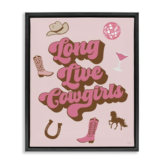 Stupell Industries Retro Long Live Cowgirls Entertainment Painting Black Floater Framed Canvas Art Print Wall Art, 17 x 21
