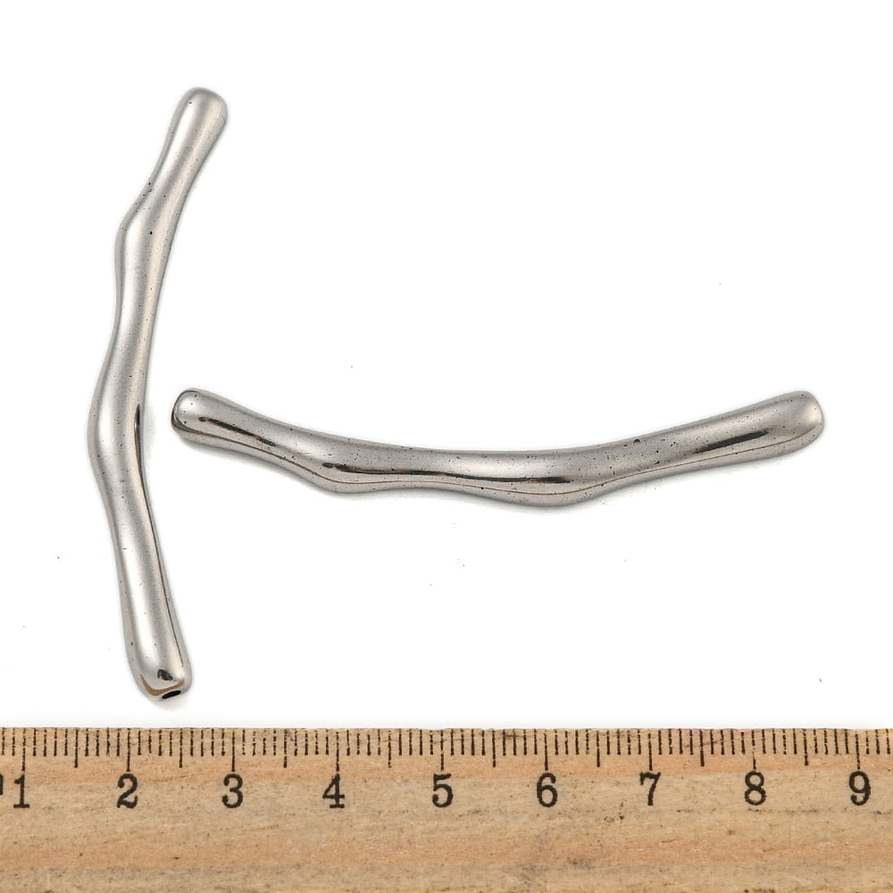 Non-Tarnish 304 Stainless Steel Beads Curved Tube Stainless Steel Color 65x5.5x5mm Hole: 1.8mm