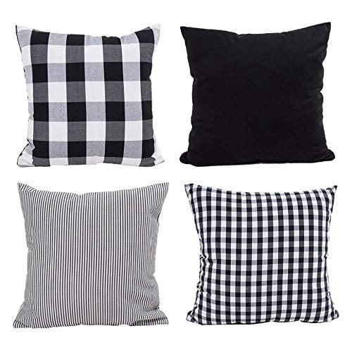 SUFAM Set of 4 Pillow Cases Black and White Buffalo Check Farmhouse in