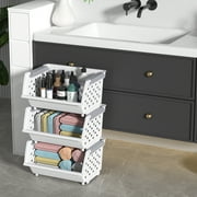 Vcansay 4 Packs Plastic Stackable Storage Basket, Large Stacking Baskets, Open Front Stacking Plastic Bins, White