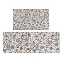 White Pioneer Flower and Paisley Pattern Kitchen Rugs Sets Of 2,Anti Fatigue Kitchen Mat Rugs Non Slip Washable,Decorative Kitchen Floor Mats for Kitchen,Sink,Laundry,17"x30" 17"x47"