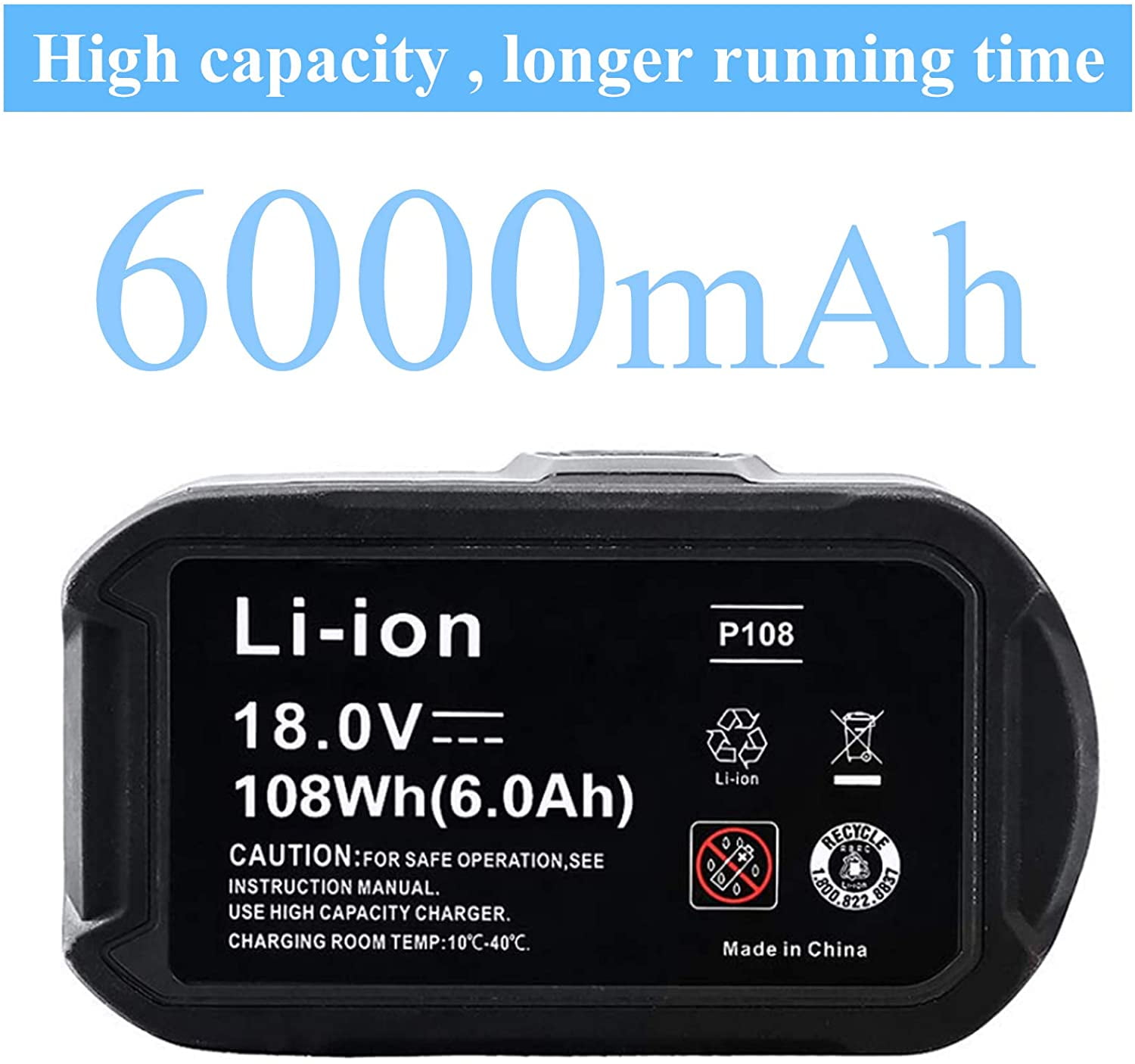 Ohyes Bat 18V 6000mAh Power Tool Battery, for Ryobi, 2 Pack