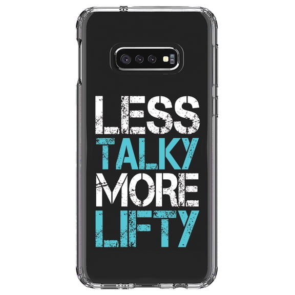 DistinctInk Clear Shockproof Hybrid Case for Samsung Galaxy S10e (5.8" Screen) - TPU Bumper Acrylic Back Tempered Glass Screen Protector - Less Talky More Lifty