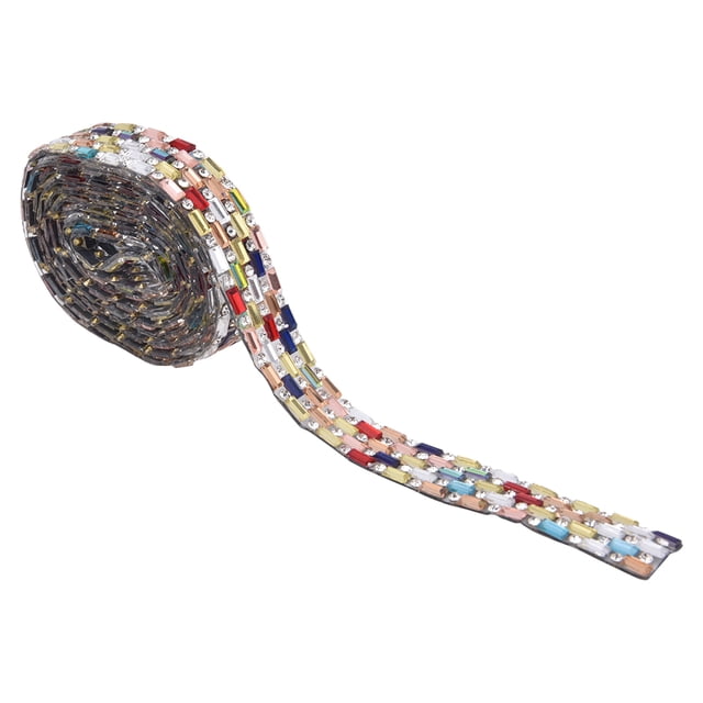1 yarda de cristal Multicolor, cadena de diamantes de imitación, cinta Hotfix, decoración de ropa para vestido de boda, estilo A