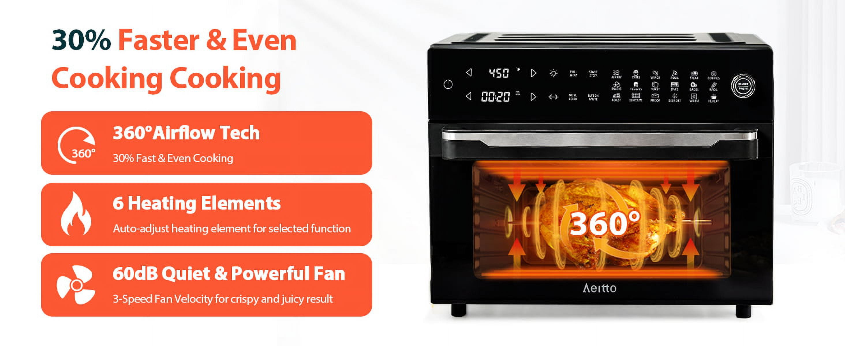 Aeitto PRO 32-Quart Stainless Steel Air Fryer Oven, 19-In-1 Digital Kitchen Appliance, 1800W, Black