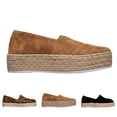 thumbnail image 2 of OOOUM Suede Loafers For Women Round Toe Slip On Platform Espadrille Loafers Woven Sole Casual Daily Shoes Brown US:7, 2 of 8