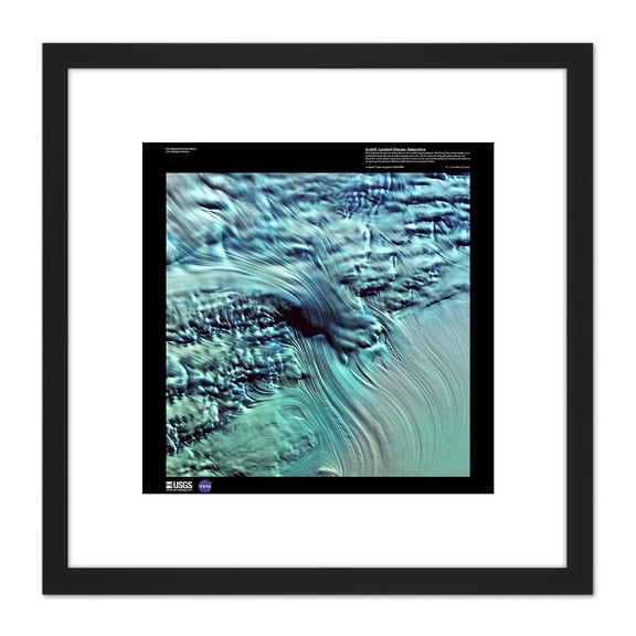 Science Map Satellite Antarctica Lamber Glacier Ice Replica 8X8 Inch Square Wooden Framed Wall Art Print Picture with Mount