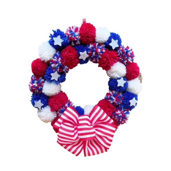 Ouuluon Patriotic Teardrop Wreath 4th of July Decorations, Red White Blue Wreath with Bow for Memorial Day Independence Day Outdoor Decor