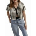 thumbnail image 2 of Women'S Stripe Tie Front Short Sleeve Crop Cardigan Shrug Sweater Top S, 2 of 8
