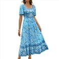 thumbnail image 2 of Vestido Informal, Fluido, con Estampado Floral Bohemio, de Corta y Corte Escalonado para Mujer (Verano 2025) Azul S, 2 of 9