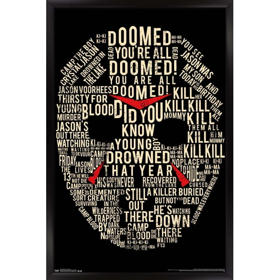 Friday The 13th - Text Mask Wall Poster, 14.725" x 22.375", Framed