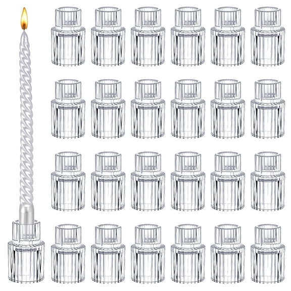 24 Pcs Taper Glass Candlestick Holders, Small Candle Stick Holder Wedding Decor Table Centerpiece Bulk for Christmas Party Living Room Dinner Home Bridal Showers Decorations