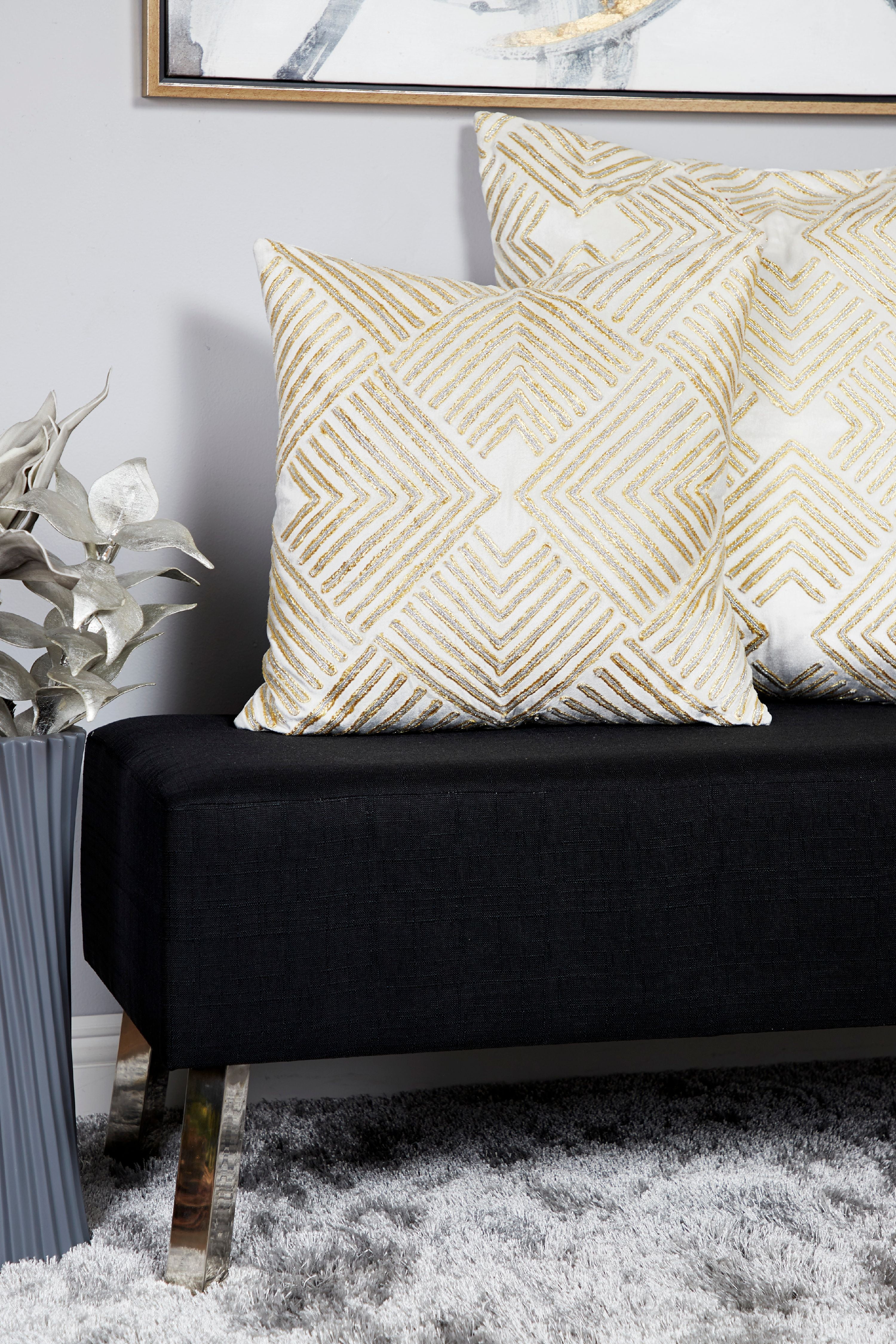 Decmode Square Boho Chic Cream Velvet Throw Pillow w