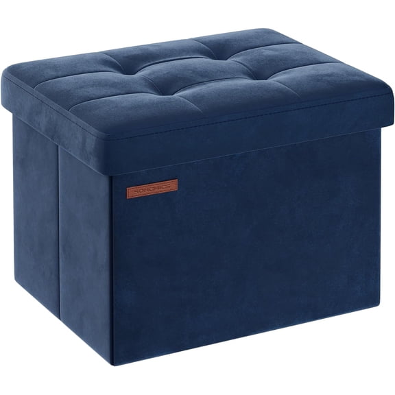 SONGMICS Storage Ottoman, Foldable Small Ottoman Foot Rest, 12.2 x 16.1 Inches Stool, Load up to 286 lb, for Living Room, Bedroom, Dorm, Midnight Blue ULSF200Q01