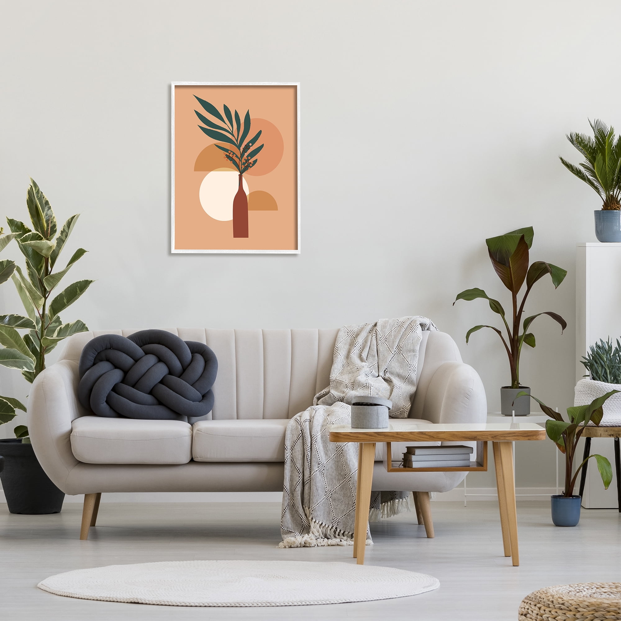 Stupell Industries Botanical Leaf & Shapes Botanical & Floral Painting White Framed Art Print Wall Art, 24 x 30