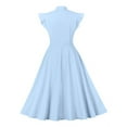 thumbnail image 2 of IBTOM CASTLE Women Vintage V Neck Ruffle Swing Dress 50s 60s Button up Rockabilly Prom Cocktail Party Midi Evening Dress S Light Blue, 2 of 7
