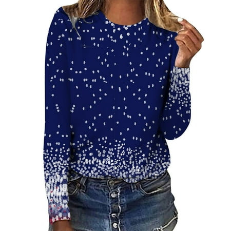 

JDEFEG T Shirts for Womens Short Sleeve Shirts for Women Womens Long Sleeve Shirt Casual T Shirt Top Crew Neck Spandex Scrub Shirts Polyester Dark Blue M