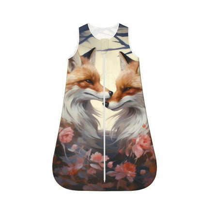 

Cauagu Romantic Flower Fox for Infant Wearable Blanket Unisex Girl Boy Swaddle Transition Sack - Newborn Essentials Sleep Clothes-Medium