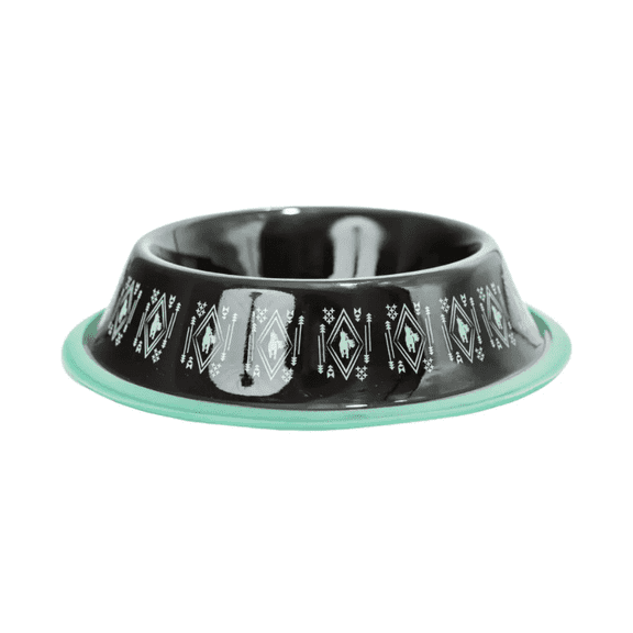 Non-Skid Boho Stainless Steel Dog Bowl – with Whimsical Unicorn Design – Black/24oz