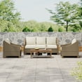 thumbnail image 2 of Harper & Bright Designs Patio Furniture Set, 4 Pieces Outdoor Wicker Rattan Sofa Couch with Chairs and Wooden Coffee Table, All Weather Conversation Set for Backyard Porch Garden, Brown Grey, 2 of 15