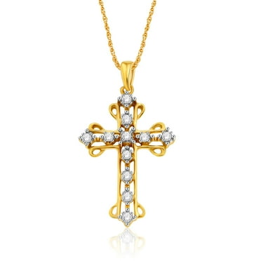 Natalia Drake 1/4 Cttw Antique Style Diamond Cross Necklace for Women in Yellow Gold Plated Sterling Silver