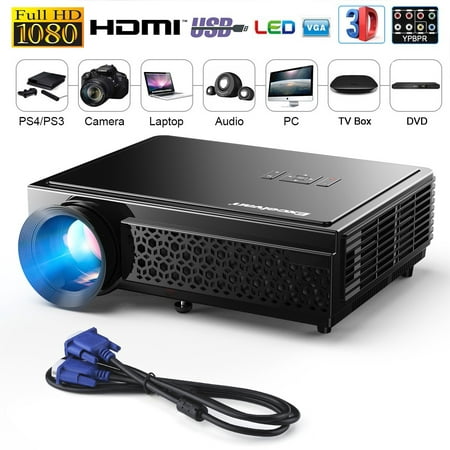 Excelvan Potable Home Theater Projector 3000 Lumens LED LCD Video Projector Multimedia Home Theater Movie Projector 1080P Support ATV With HDMI For Laptop/Smartphone