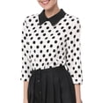 thumbnail image 1 of INSPIRE CHIC Chemisier pour Femme à Col Peter Pan Contrastant Manches 3/4 Blouse Chemises m Blanc, 1 of 8