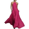 thumbnail image 2 of ClodeEU Women's Halter Neck A Line Floor Length Evening Gown with Pockets Hot Pink,Women's Plus XXXL, 2 of 6