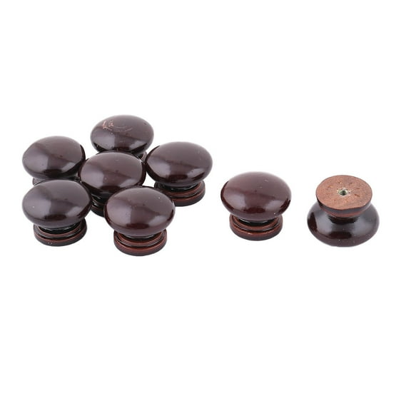 Uxcell Wood Round Furniture Wardrobe Pull Handle Handgrip Knob Chocolate Color 8pcs