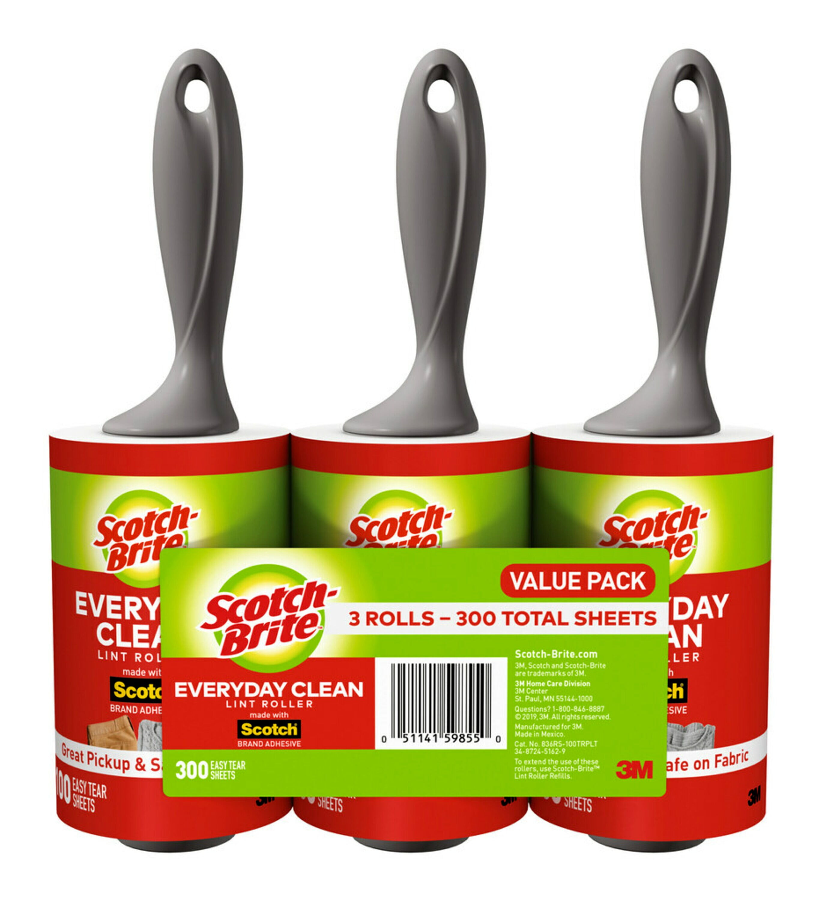 ScotchBrite Lint Roller, 100 Sheets per Roller, 3 Count